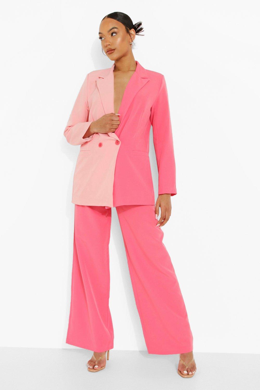 Womens Two Piece Pants Color Block Womens Pink Set Blazer And Pant