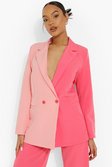 Pink Colour Block Oversized Blazer