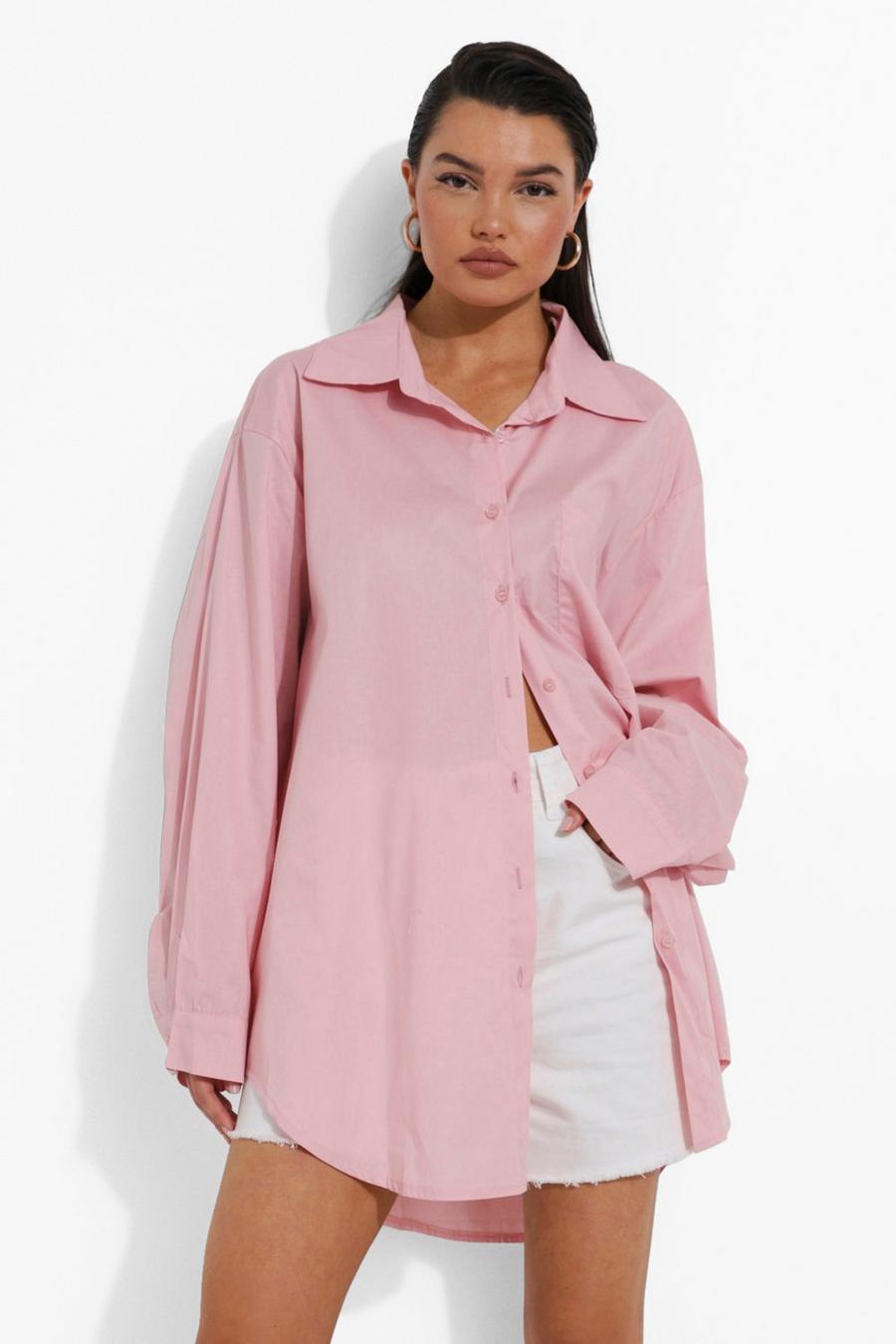 Pink Oversize skjorta i bomullspoplin image number 1