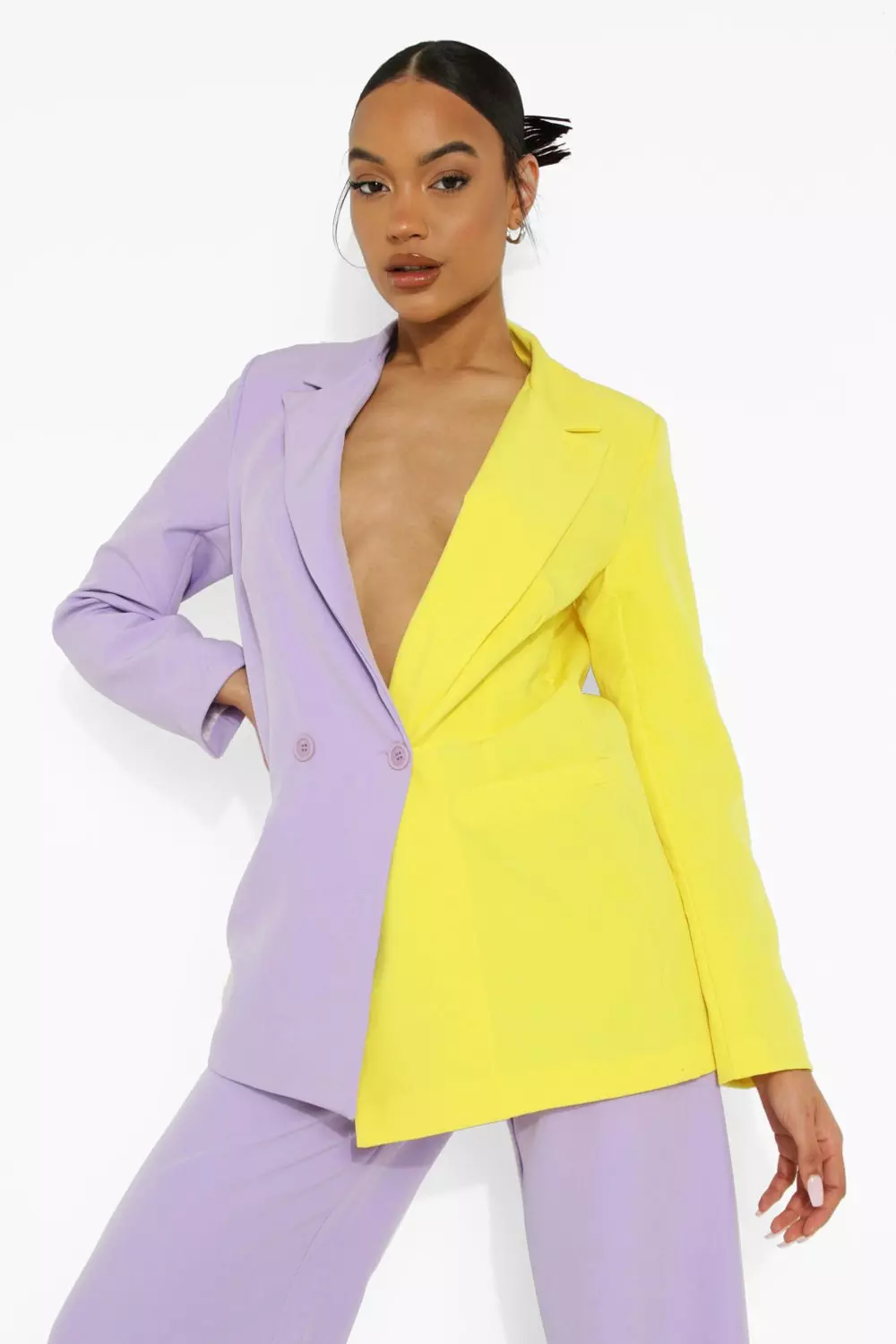 Lilac Colour Block Blazer Trouser Suit Set