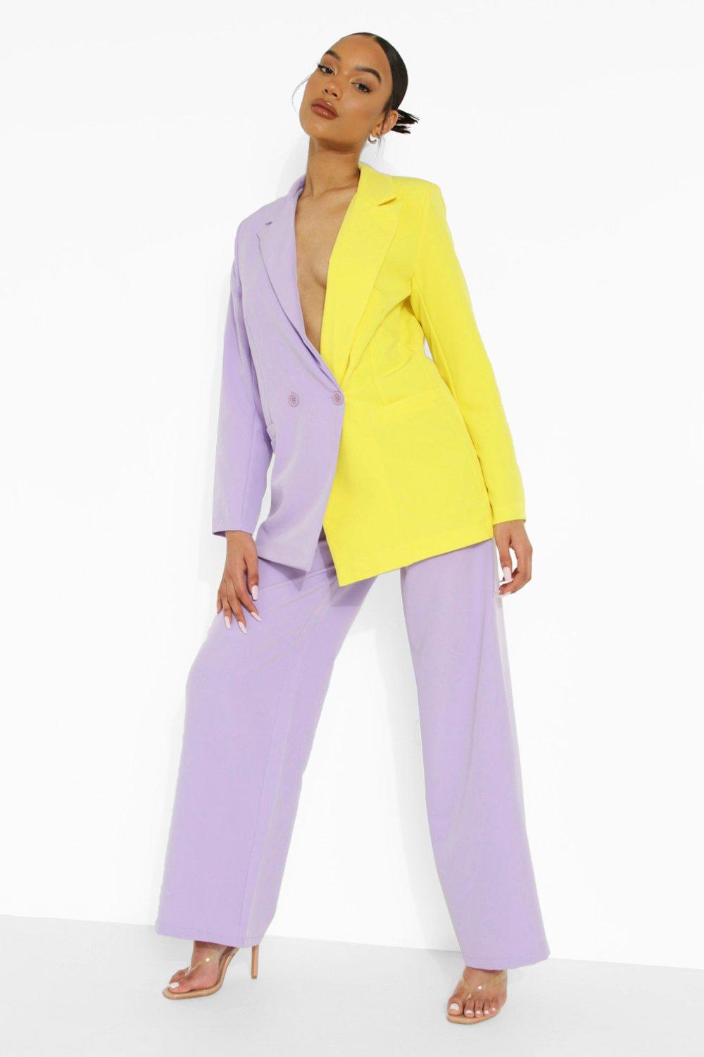 Blazer color block couleur lilas et citron