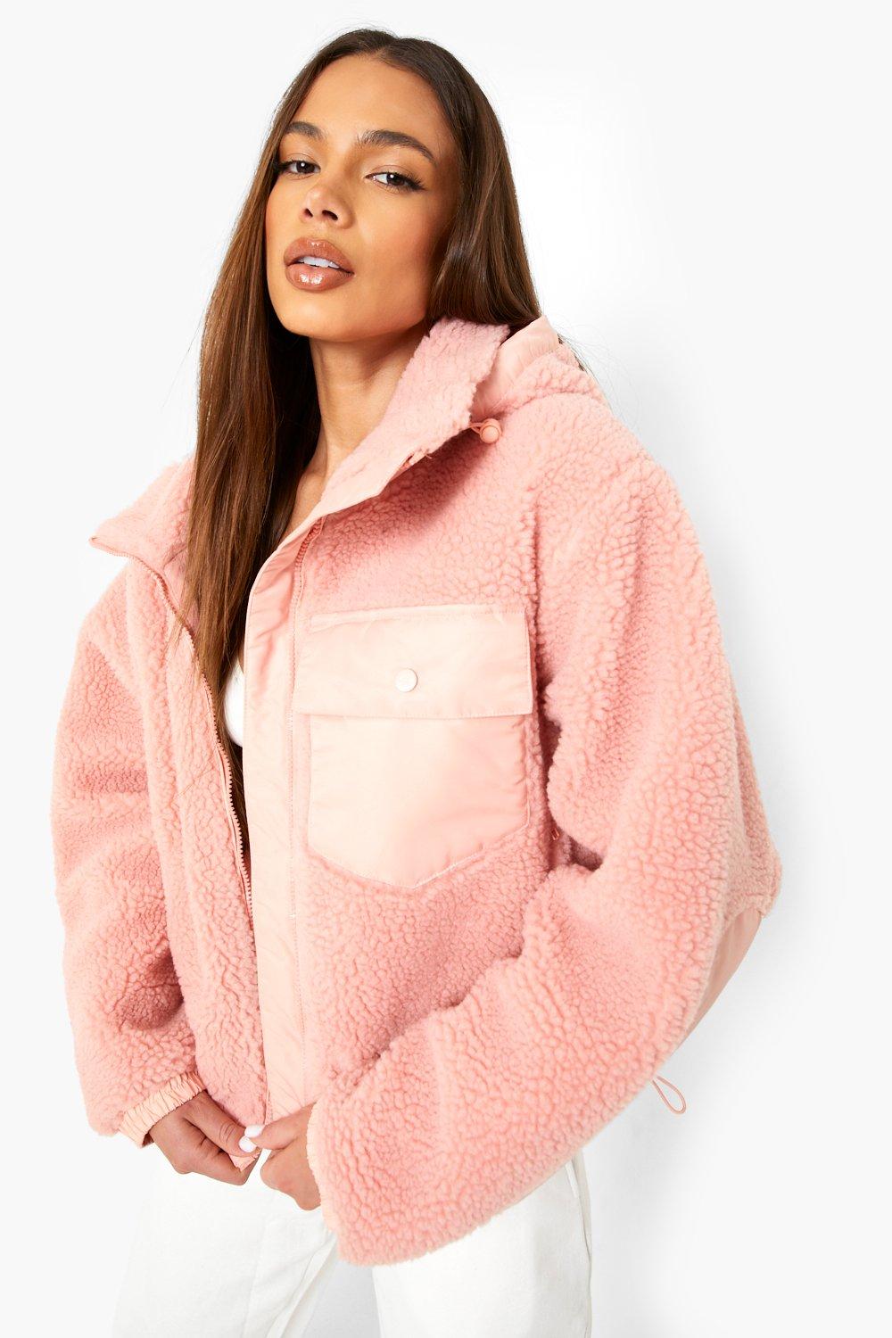 Boohoo pink hotsell teddy coat