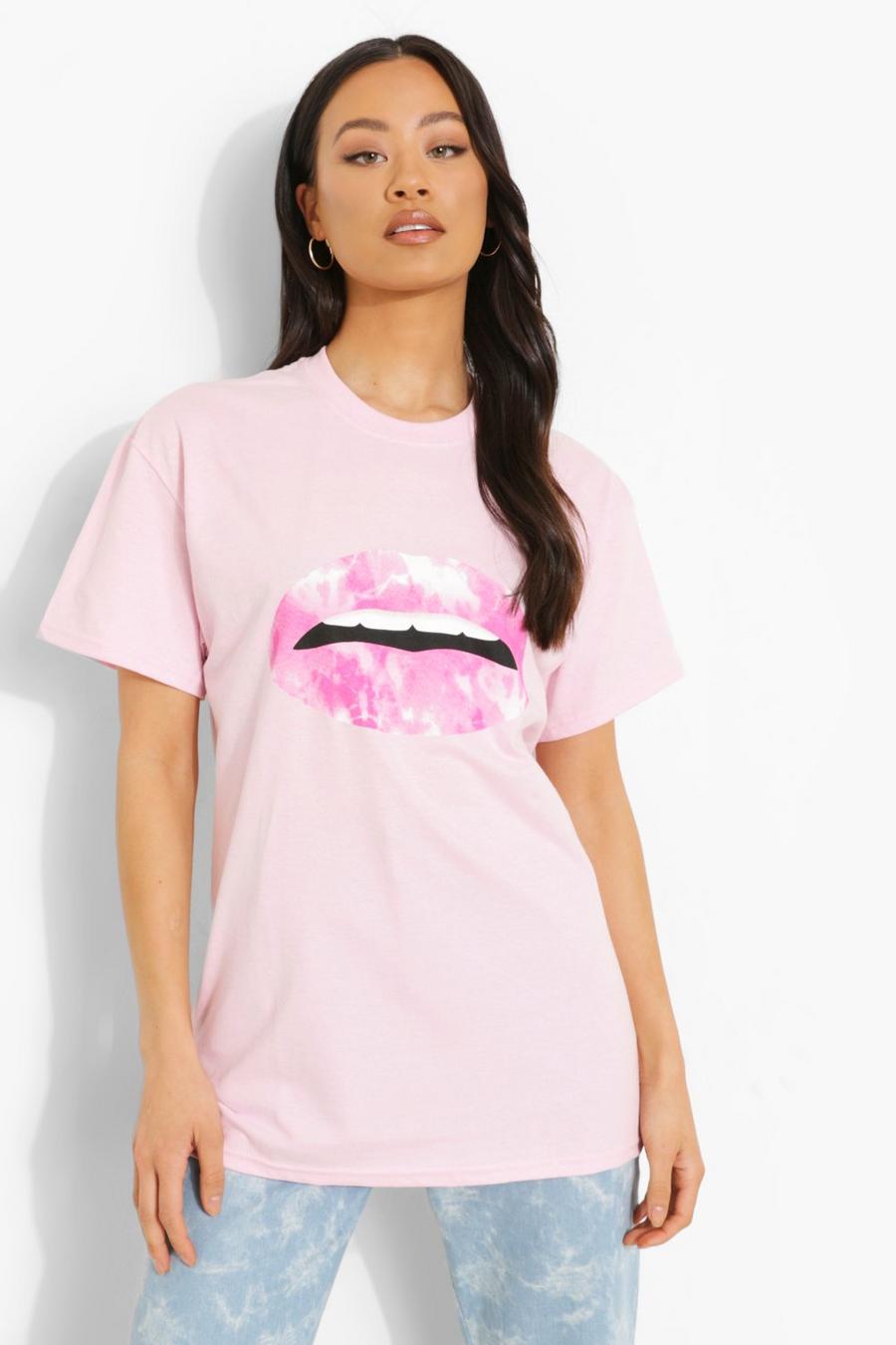Light pink Oversized T-Shirt Met Lippen image number 1