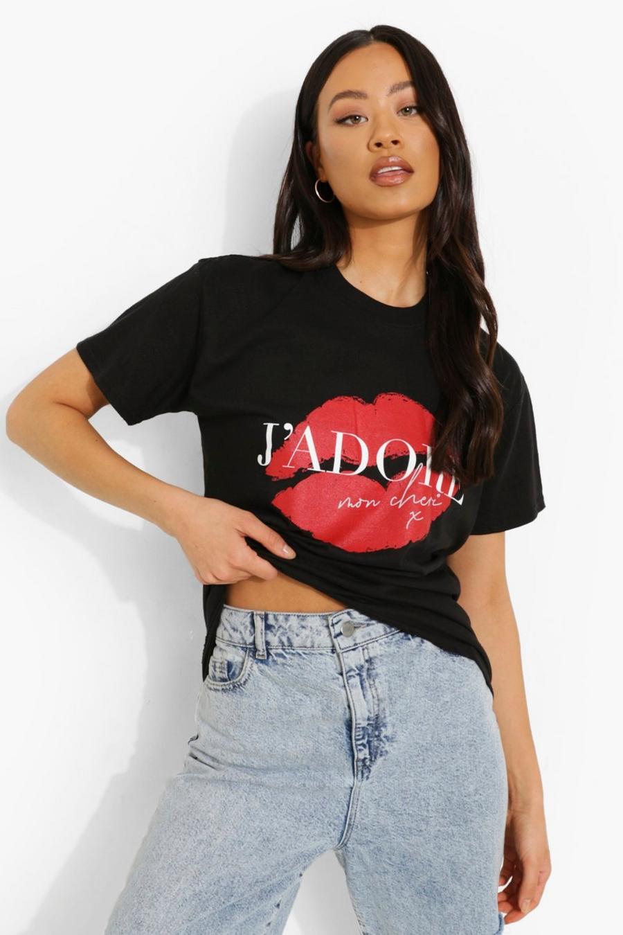 T-Shirt mit „J'adore“-Print, Schwarz image number 1