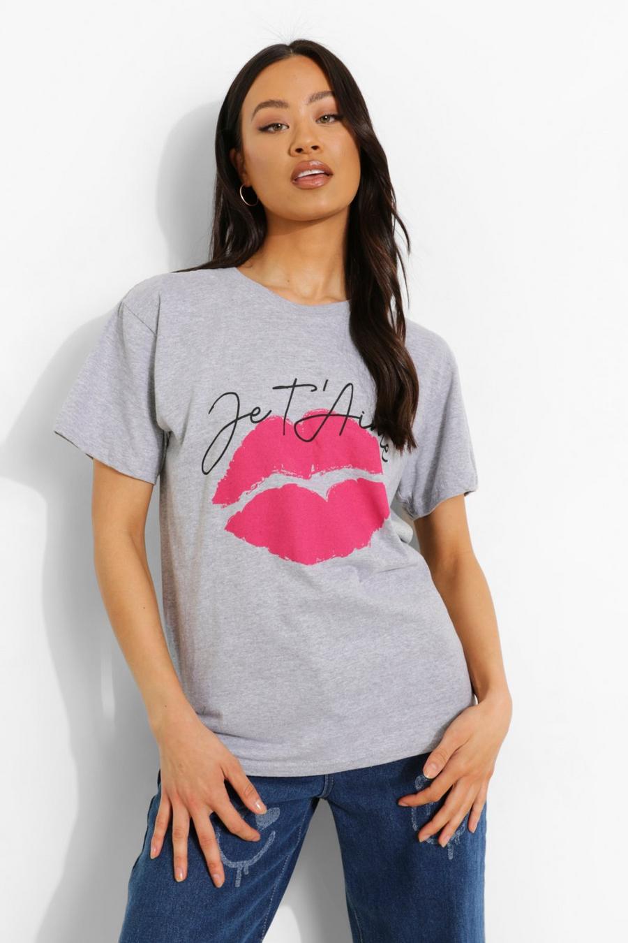 T-Shirt mit „Je T'aime“-Print, Grau meliert image number 1