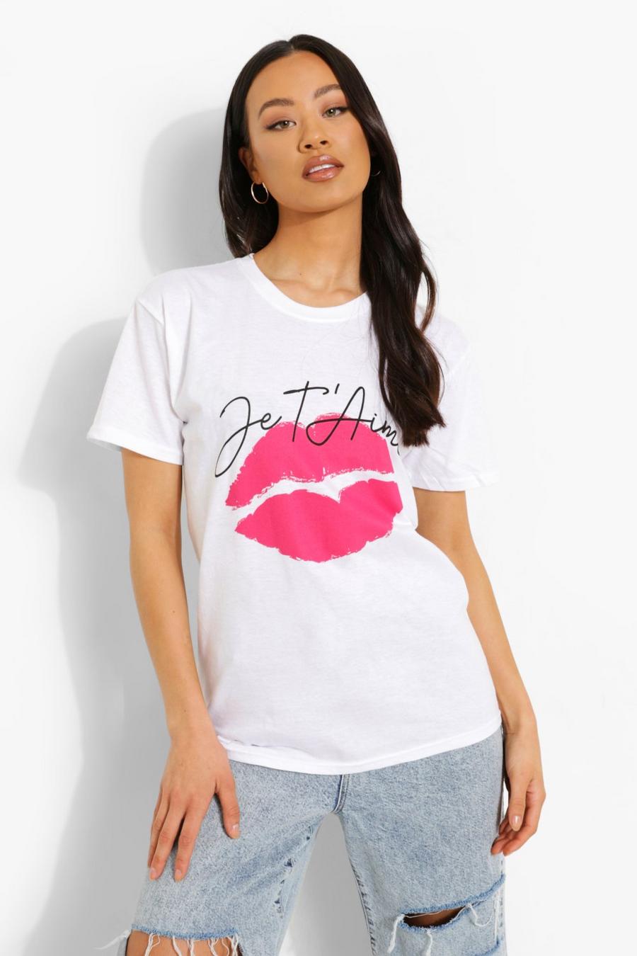 T-Shirt mit „Je T'aime“-Print, Weiß image number 1