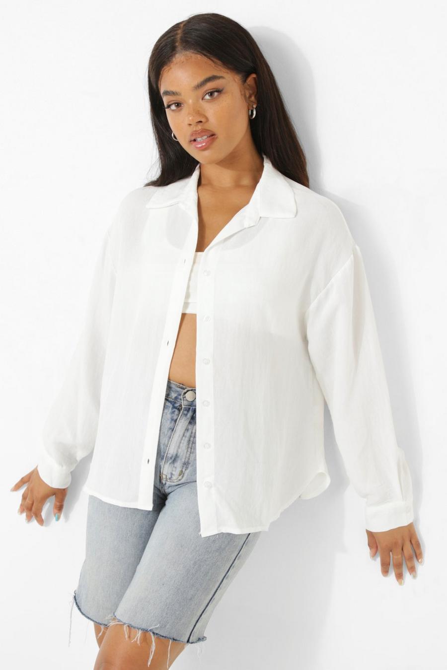 Cream Linen Oversized Shirt image number 1