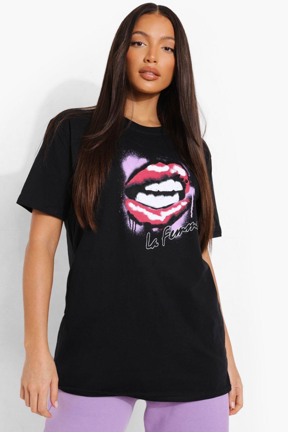 Tall Oversized La Femme Lips T shirt boohoo NZ