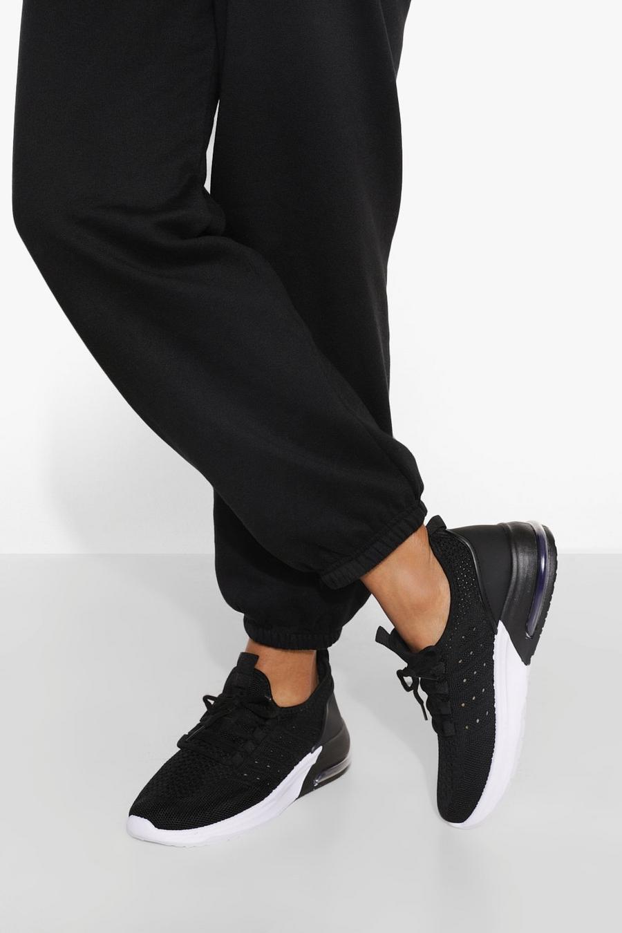 Black Contrast Sole Knitted Sports Trainer image number 1