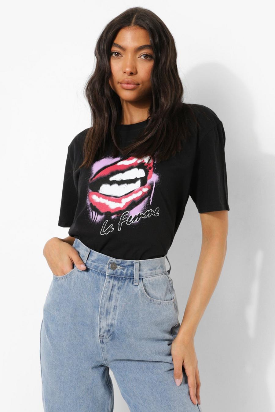 Black Tall Oversized Lips T-shirt image number 1
