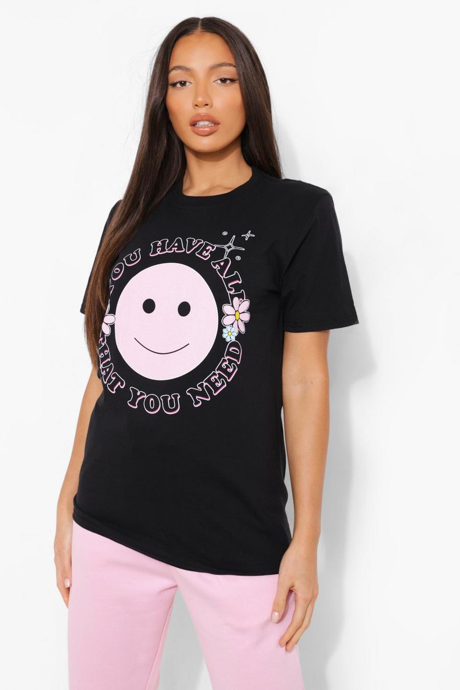 T-shirt Tall oversize con stampa di smile, Nero image number 1