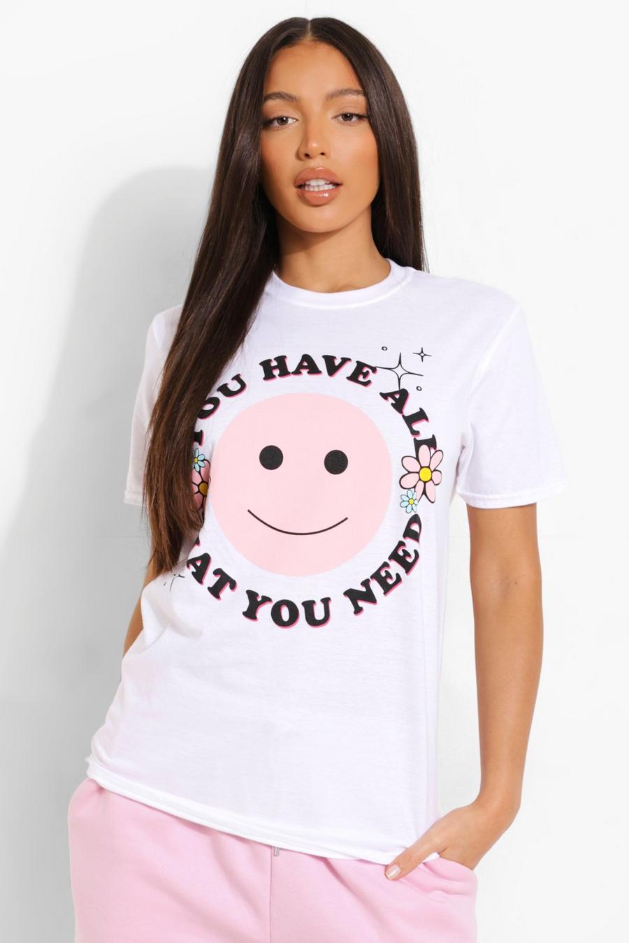 Tall T-Shirt in Übergröße mit Happy Face-Print, Weiß image number 1