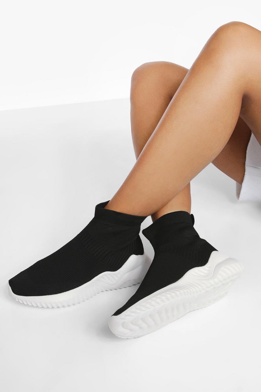 Sneaker a calza con scritta Woman, Black