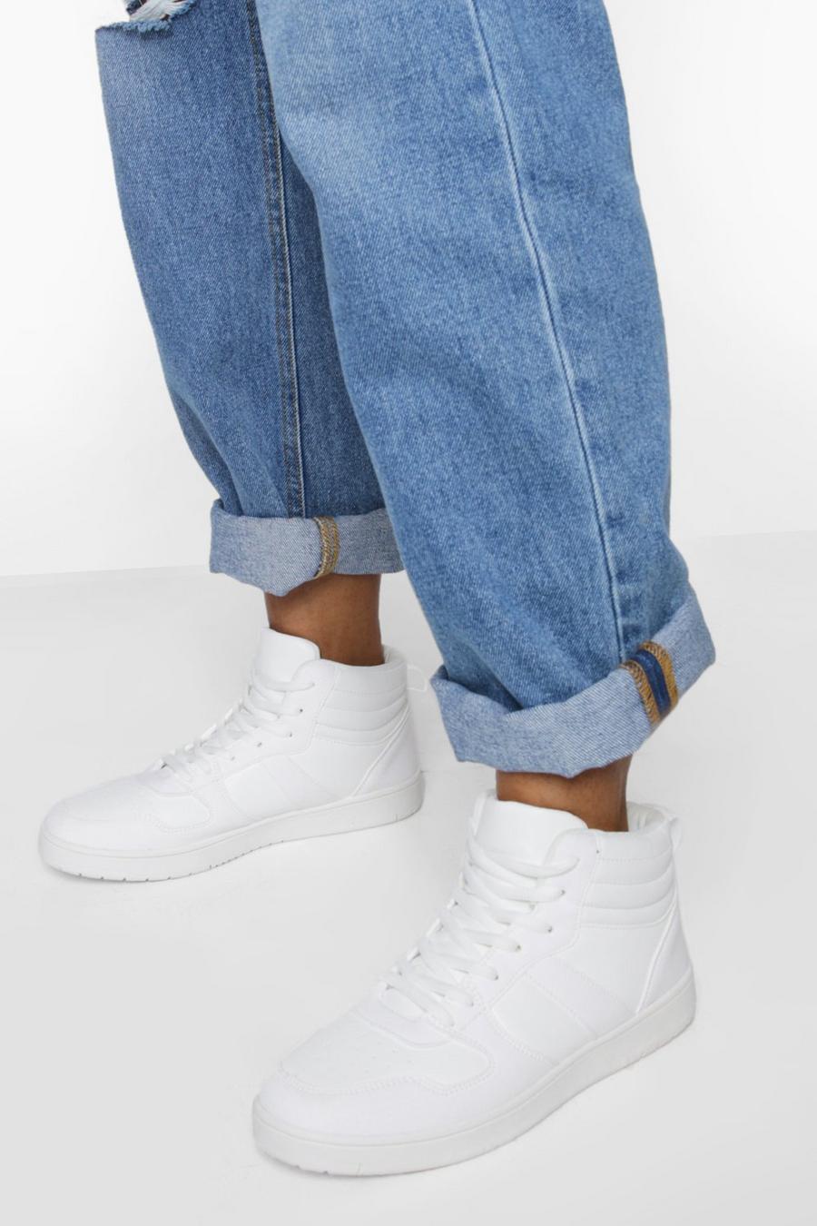White Sporty Panelled High Top Sneakers image number 1
