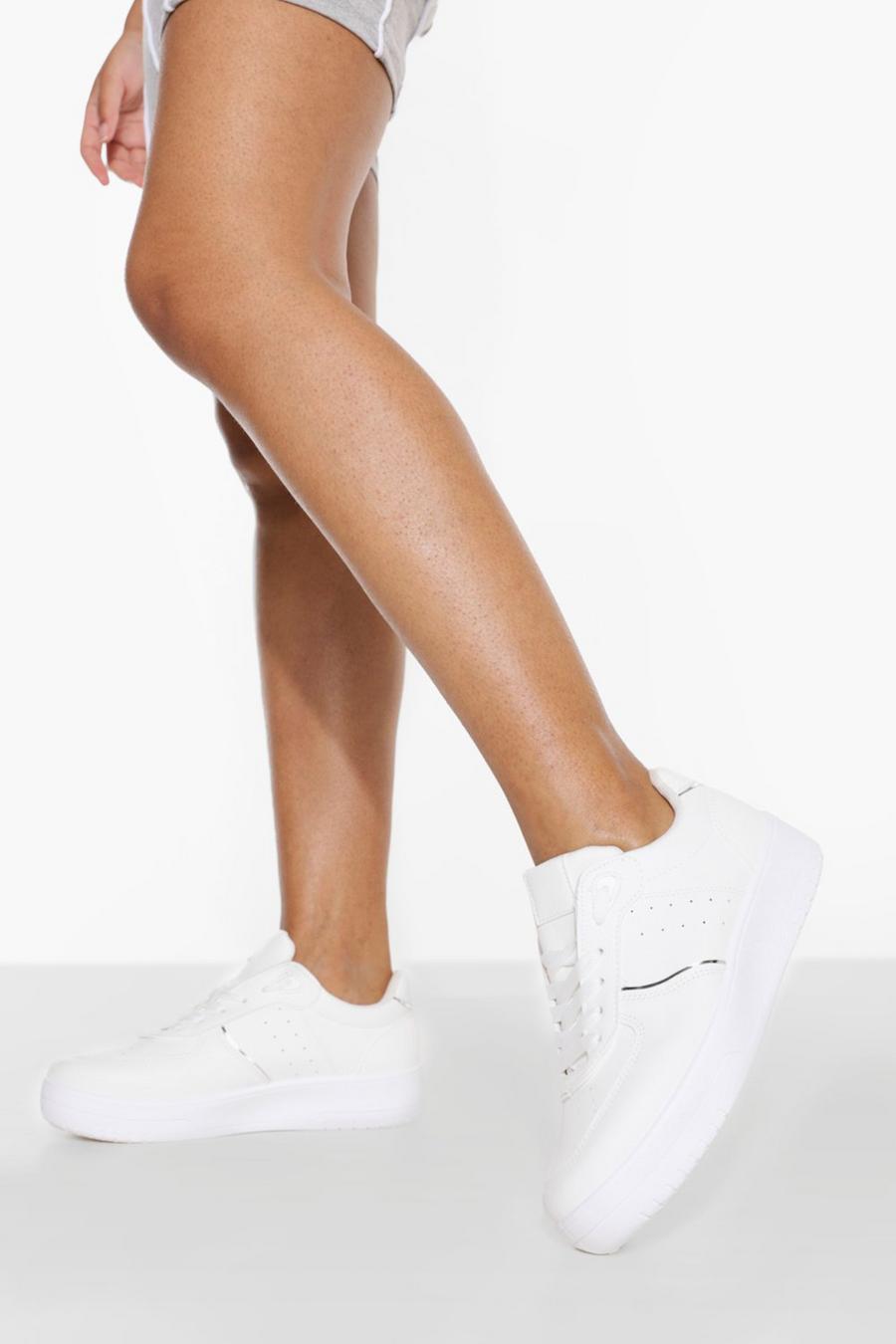 White Contrast Panel Platform Sneakers image number 1