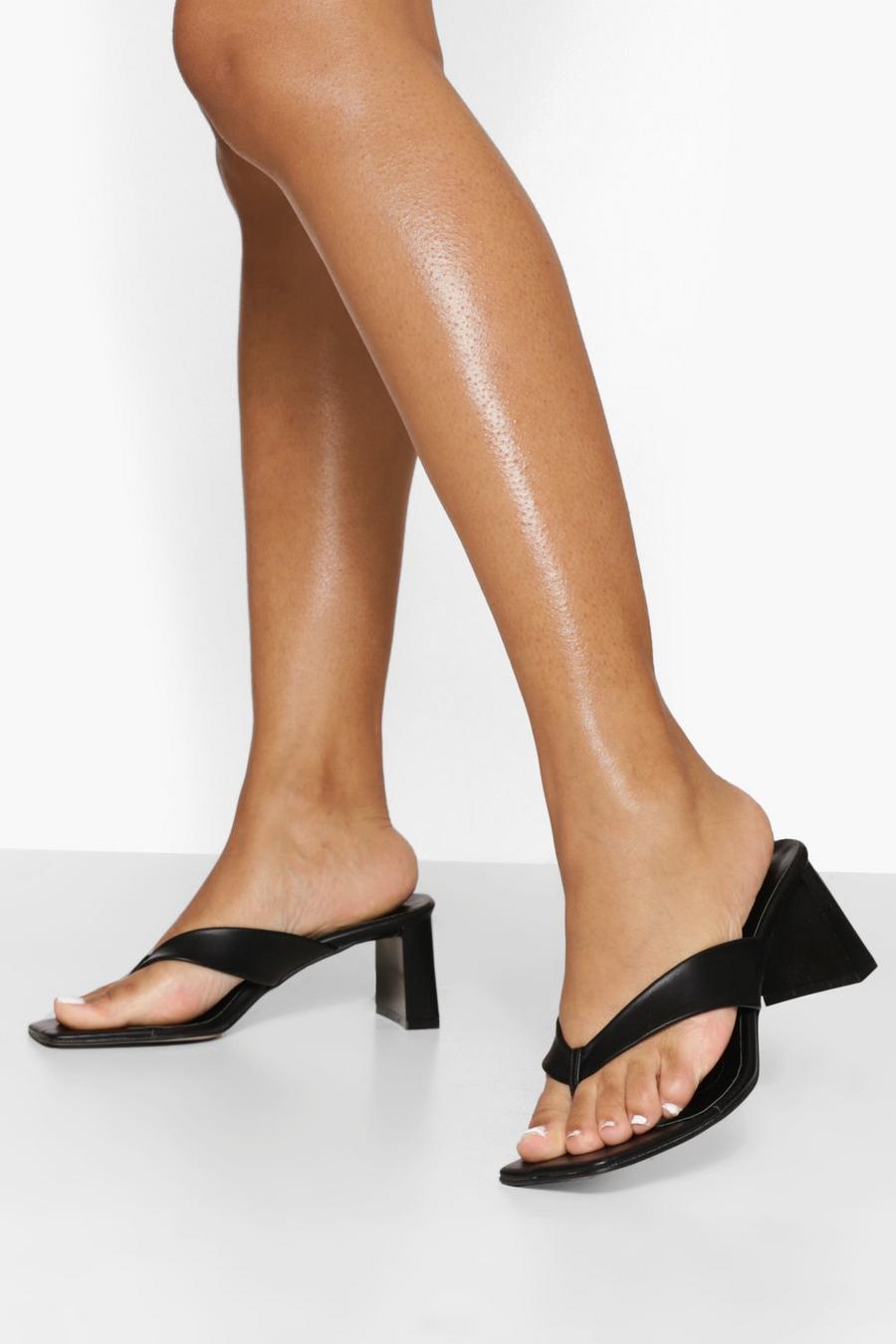 Black Chunky Toe Post Mules image number 1