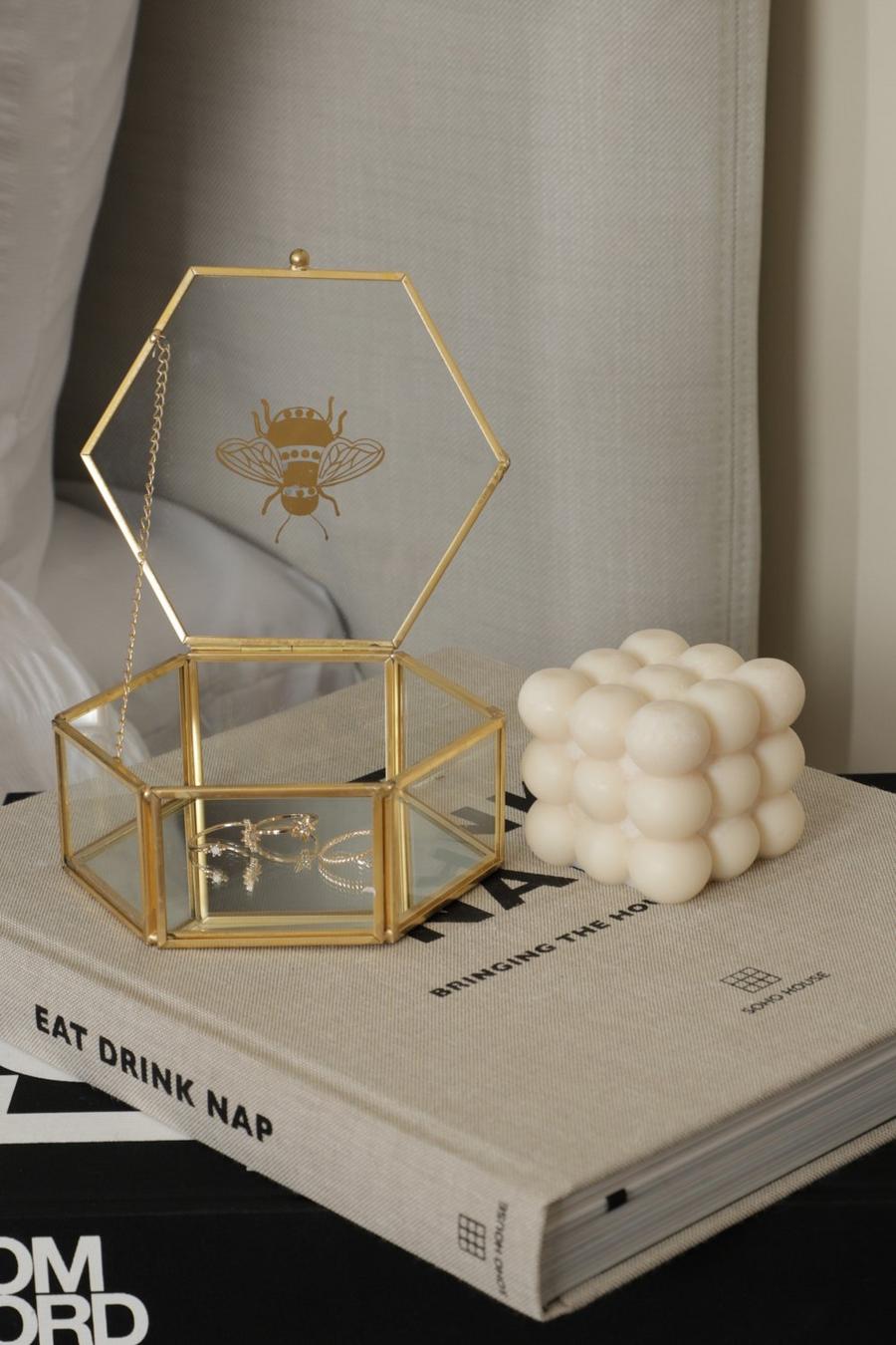 זהב קופסת תכשיטים מזכוכית בעיצוב דבורה image number 1