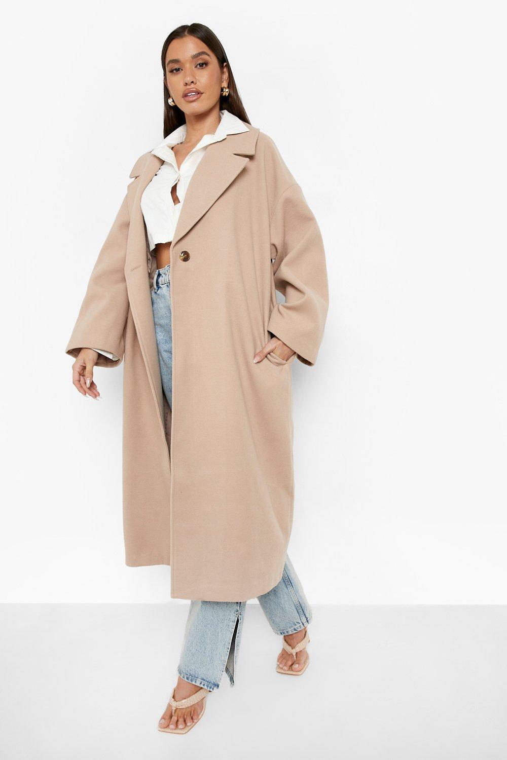 Boohoo beige coat best sale