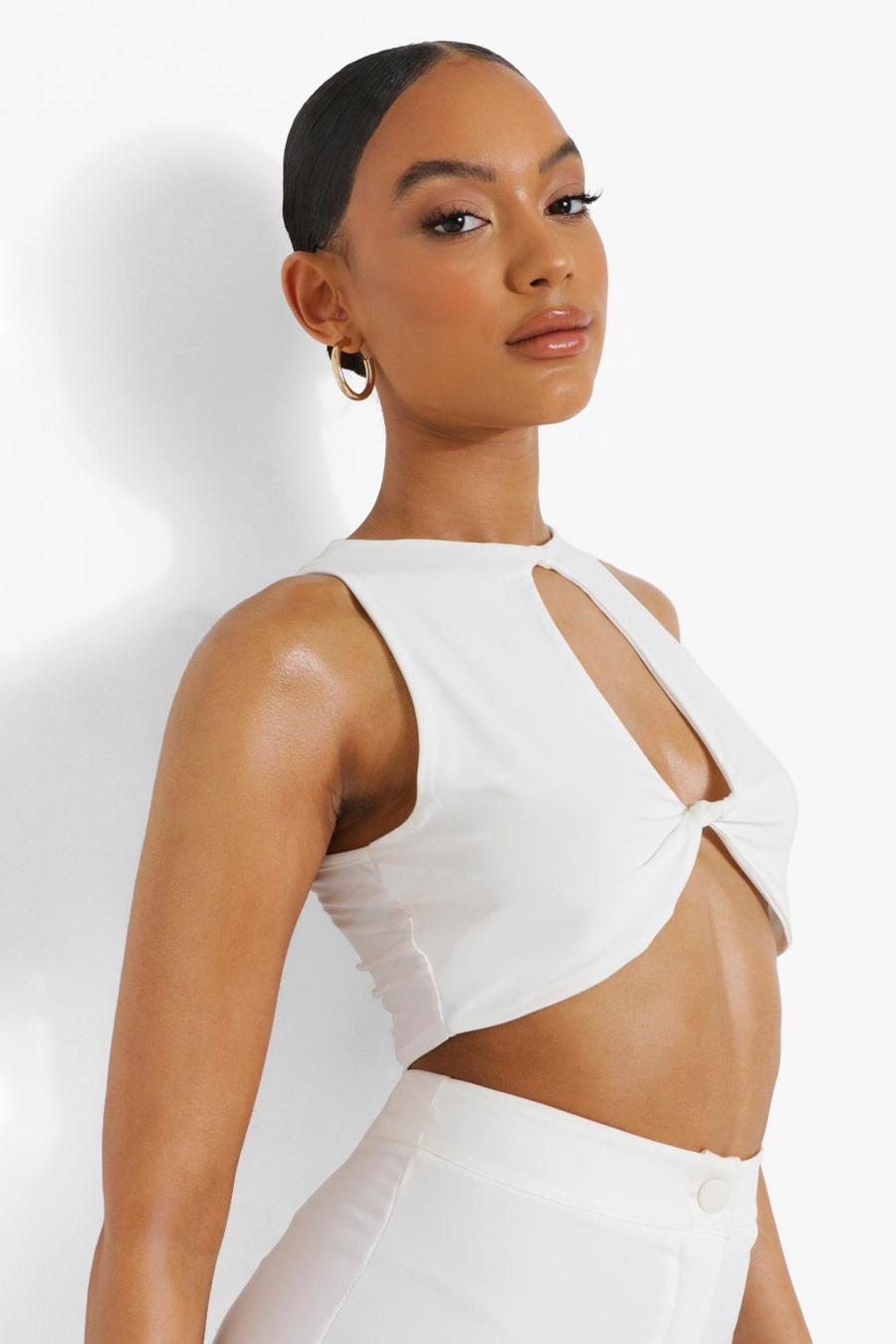 Ivory Double Slinky Cut Out Crop Top image number 1