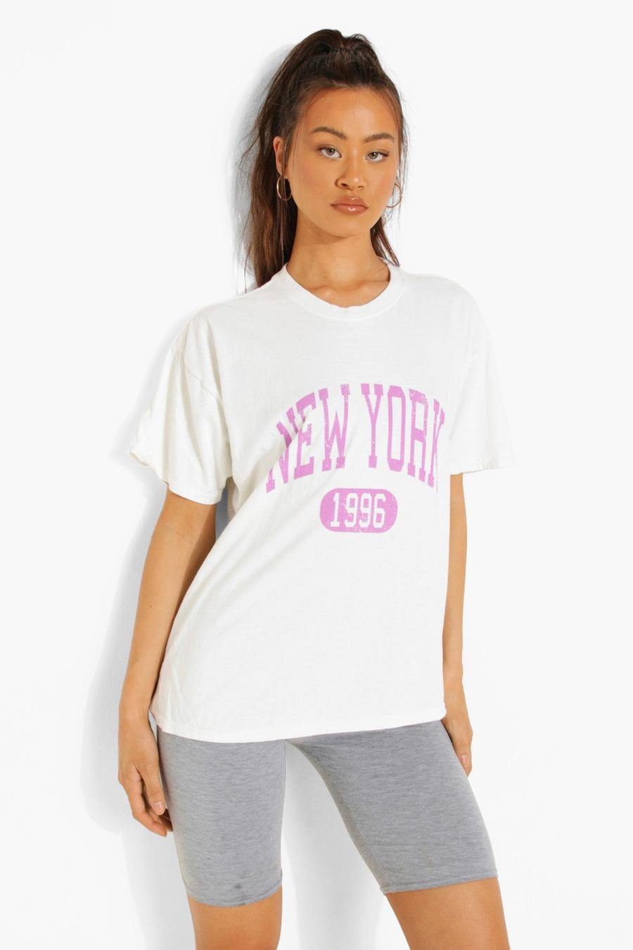 Überfärbtes Oversize T-Shirt mit New York Print , Ecru image number 1