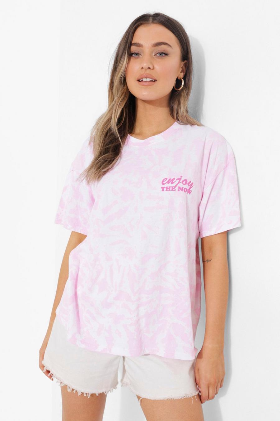 Pink Tie Dye Pocket Print Oversized T-shirt image number 1