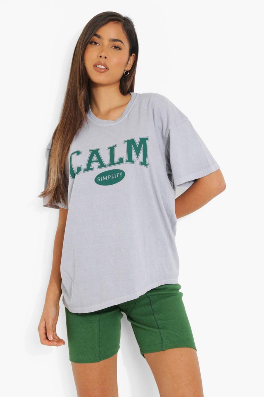 Grey Overdyed Calm Printed Oversized T-shirt image number 1