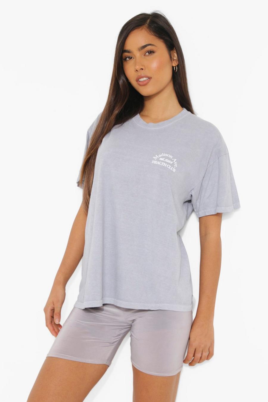 Grey Overdyed Pocket Print Oversized T-shirt image number 1