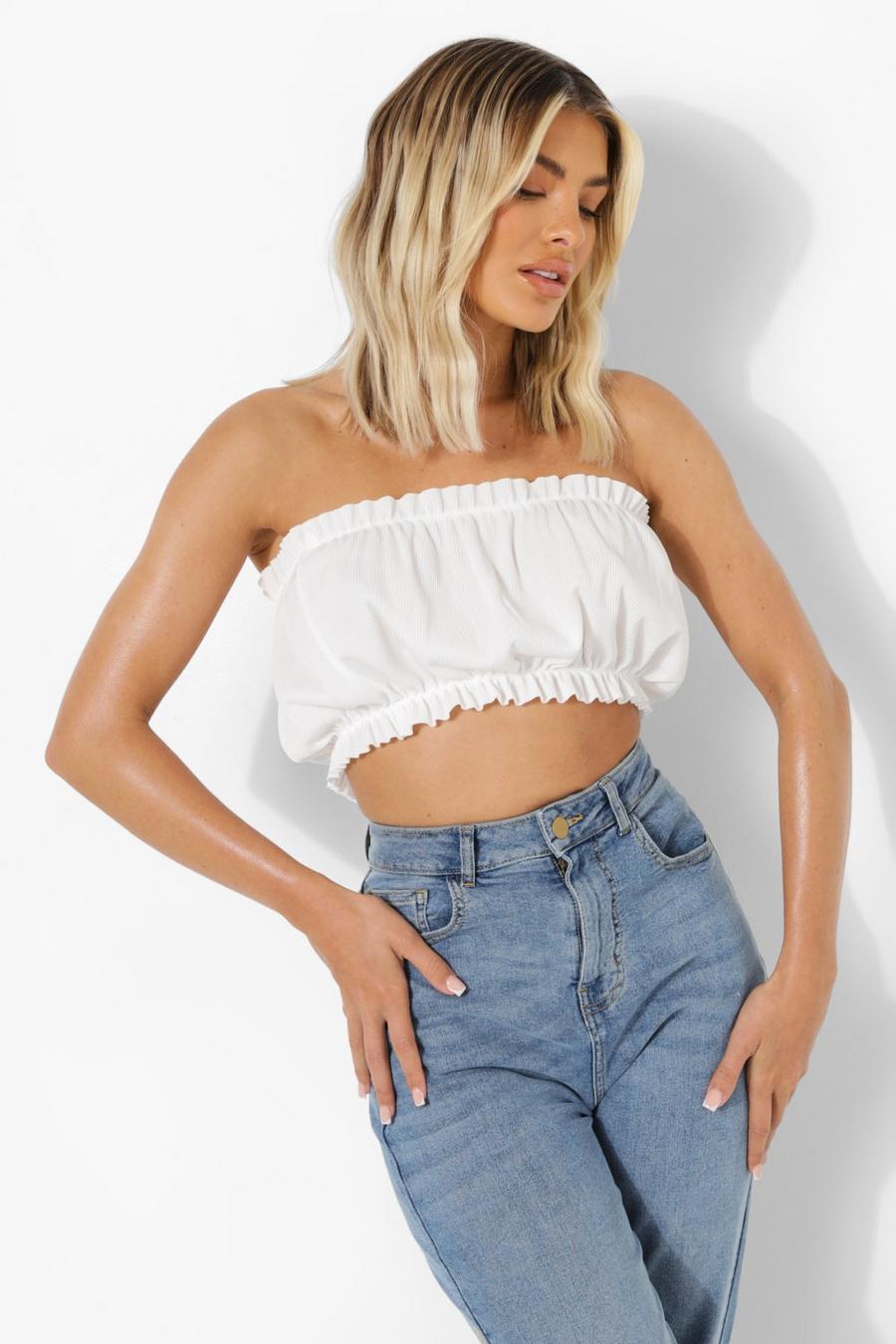 White Rib Frill Edge Bandeau Top image number 1