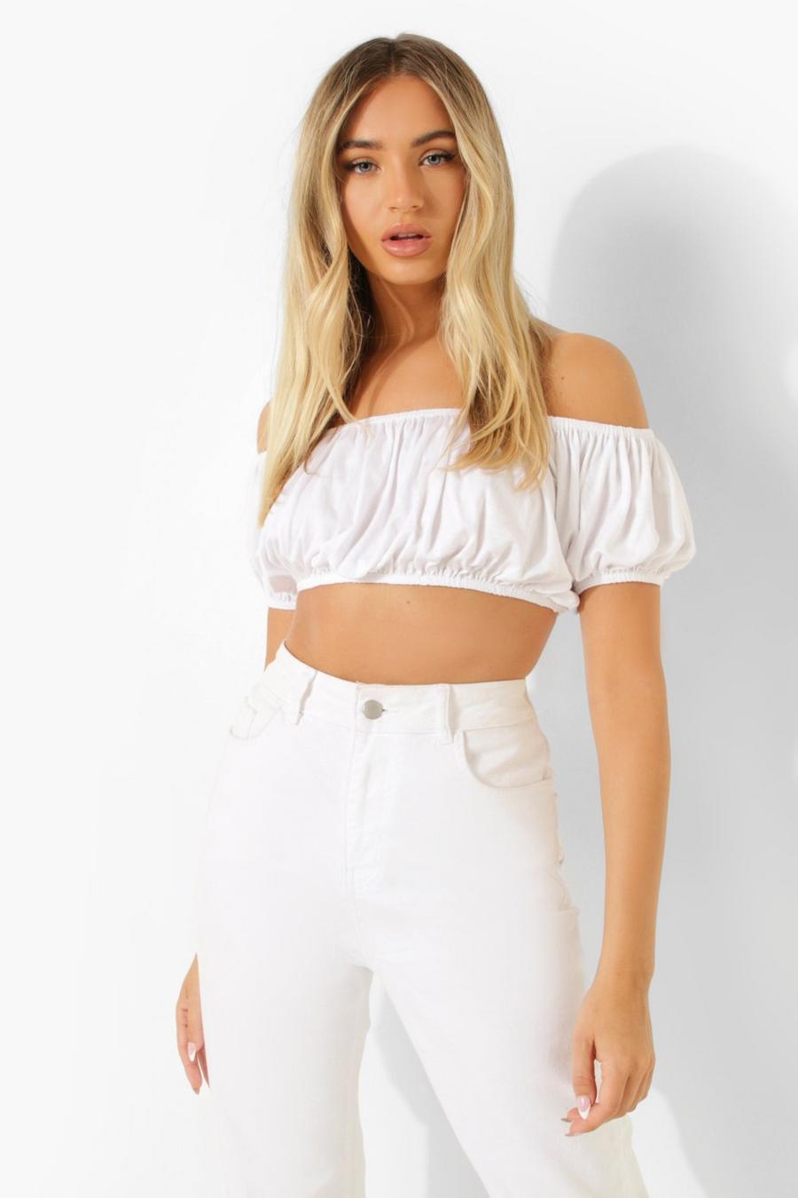White Off The Shoulder Puff Sleeve Top image number 1