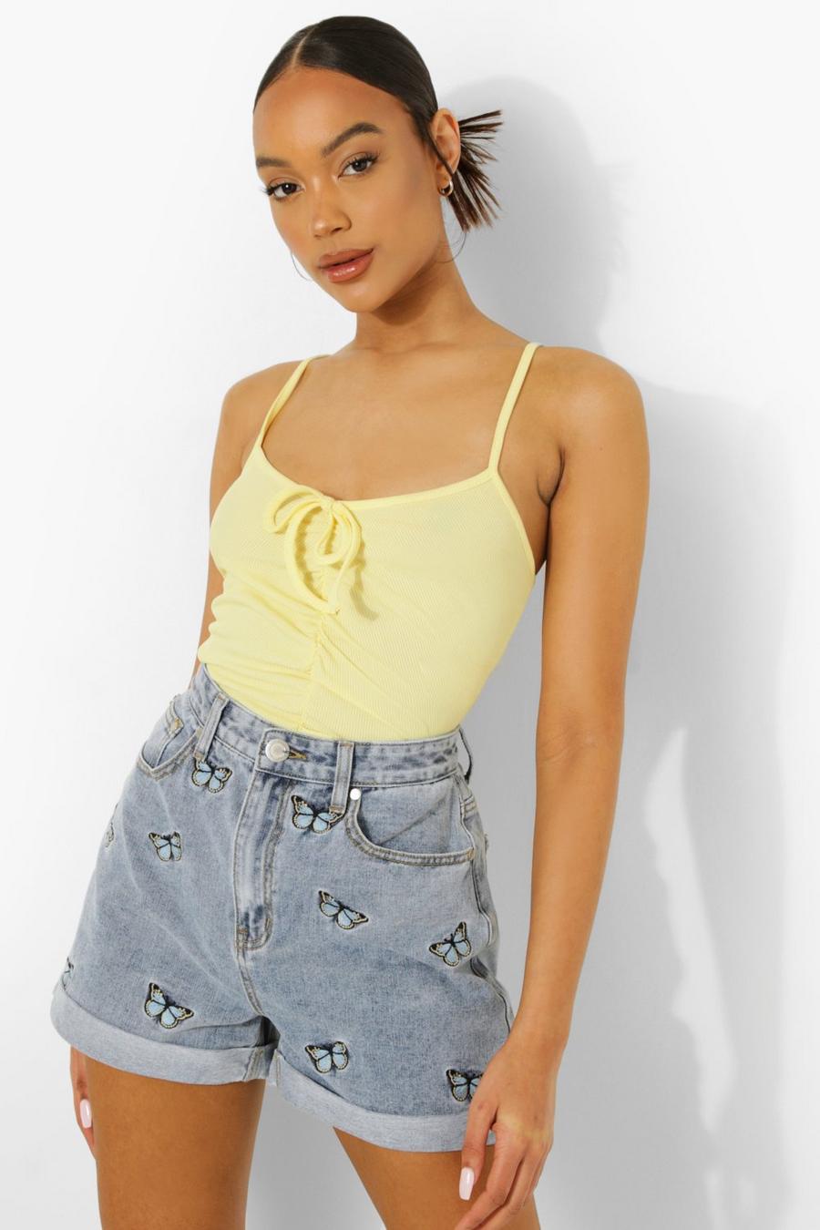 Lemon Ruched Front Strappy Crop Top image number 1
