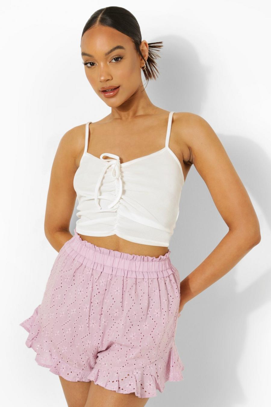 White Ruched Front Strappy Crop Top image number 1