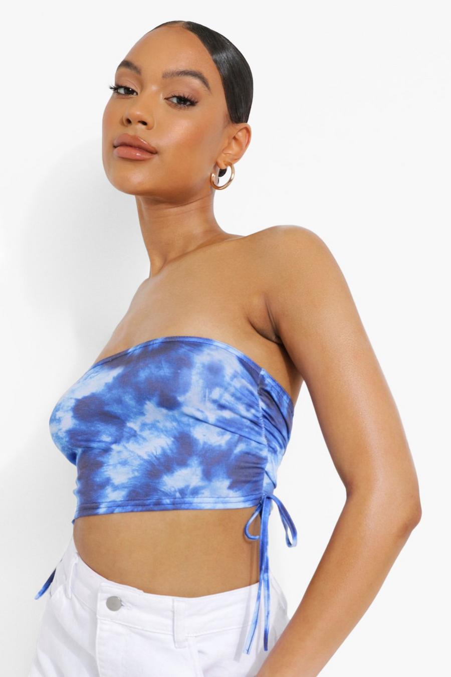 Aqua Tie Dye Ruched Bandeau Top image number 1