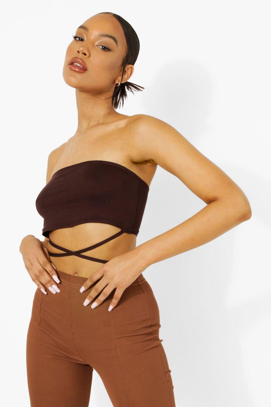 Chocolate Cross Strap Detail Tube Top image number 1
