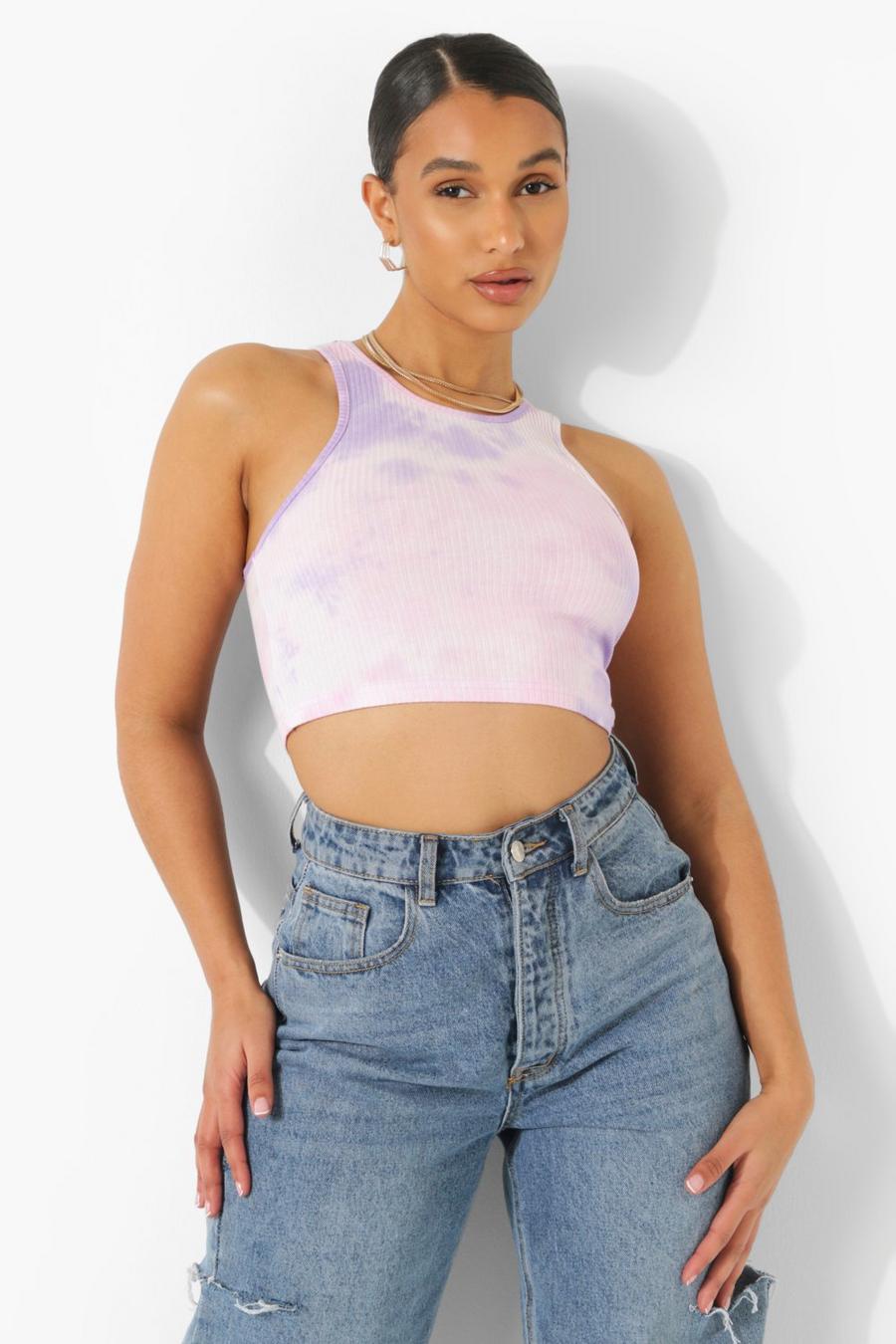 Lilac Tie Dye Racer Back Tank Top image number 1