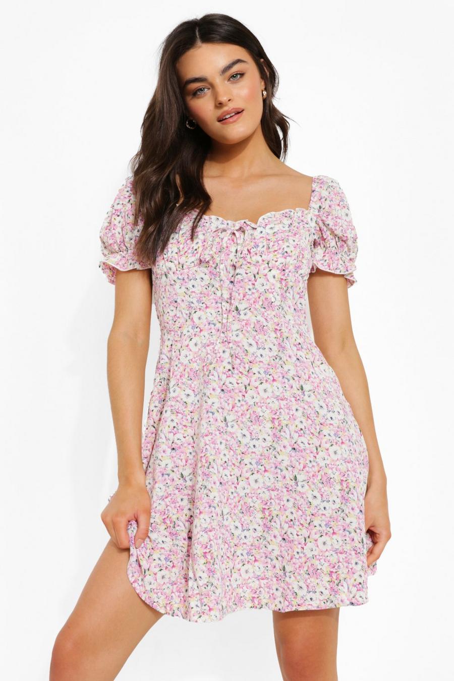 Lilac Ditsy Floral Puff Sleeve Skater Dress image number 1