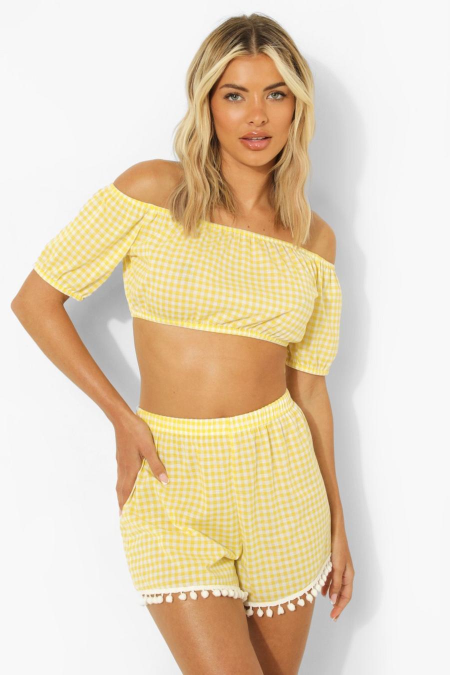 Yellow Gingham Pom Pom Shorts Co-ord image number 1