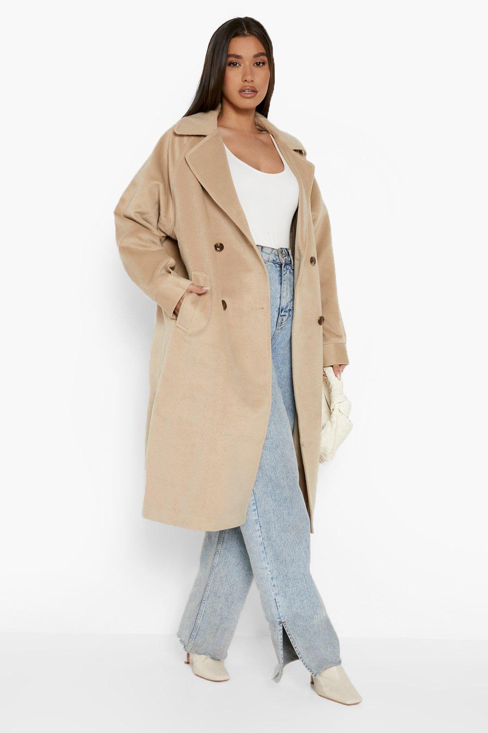 Women s Double Breasted Wool Look Coat Boohoo UK