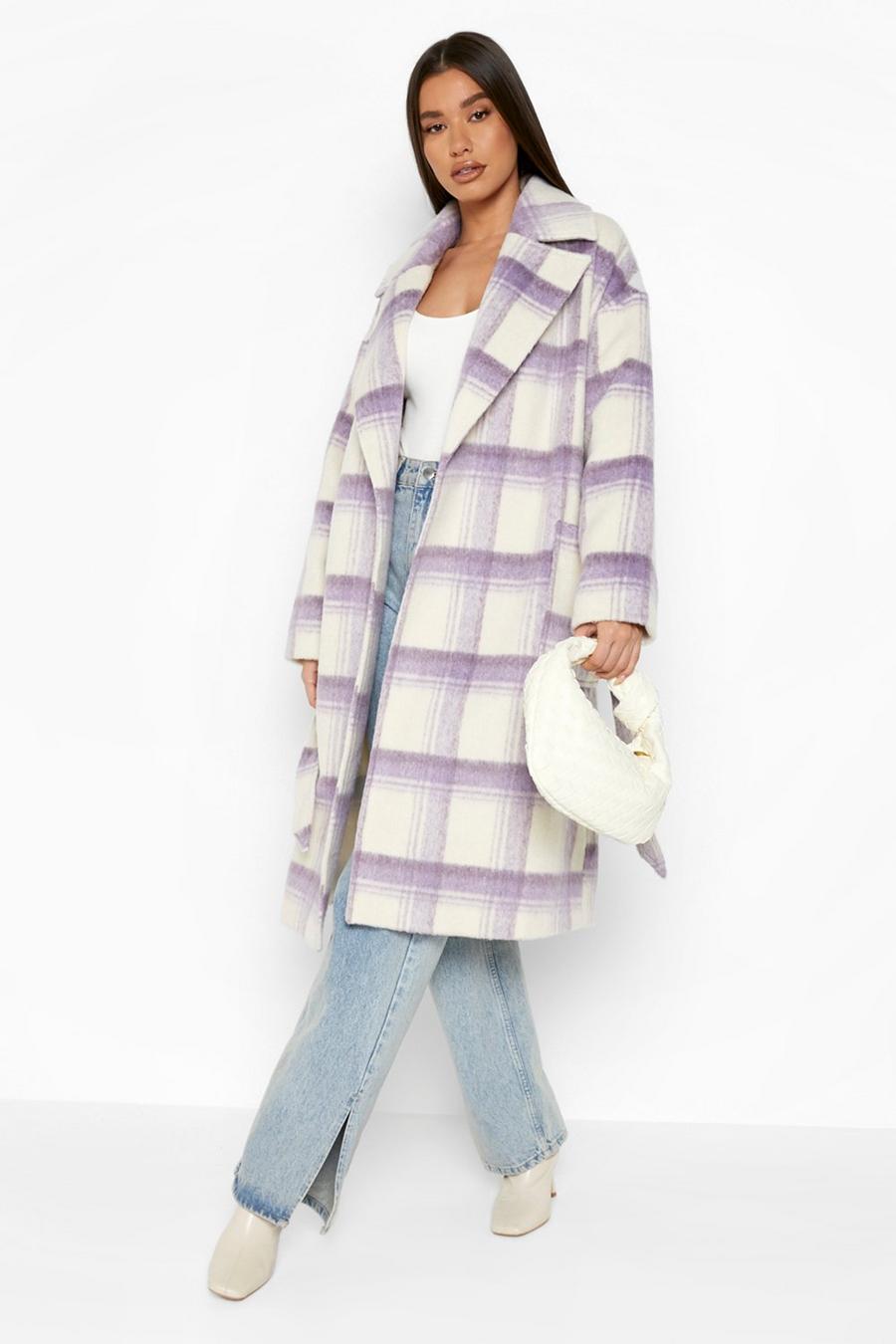 Abrigo efecto lana con cuadros lila, Lilac viola