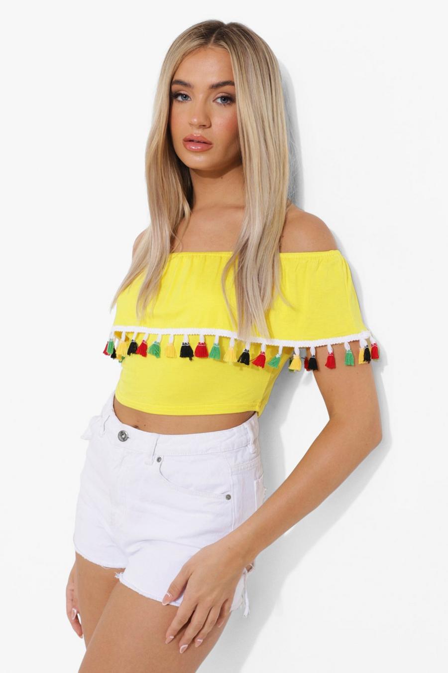 Yellow Tassel Off The Shoulder Top image number 1