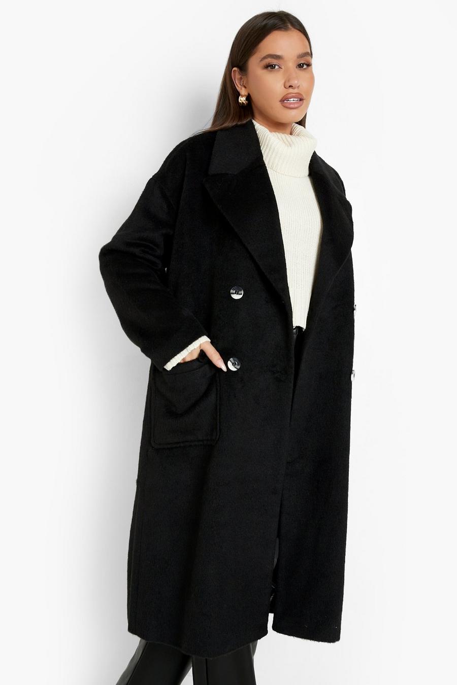 Manteau long effet laine, Black noir