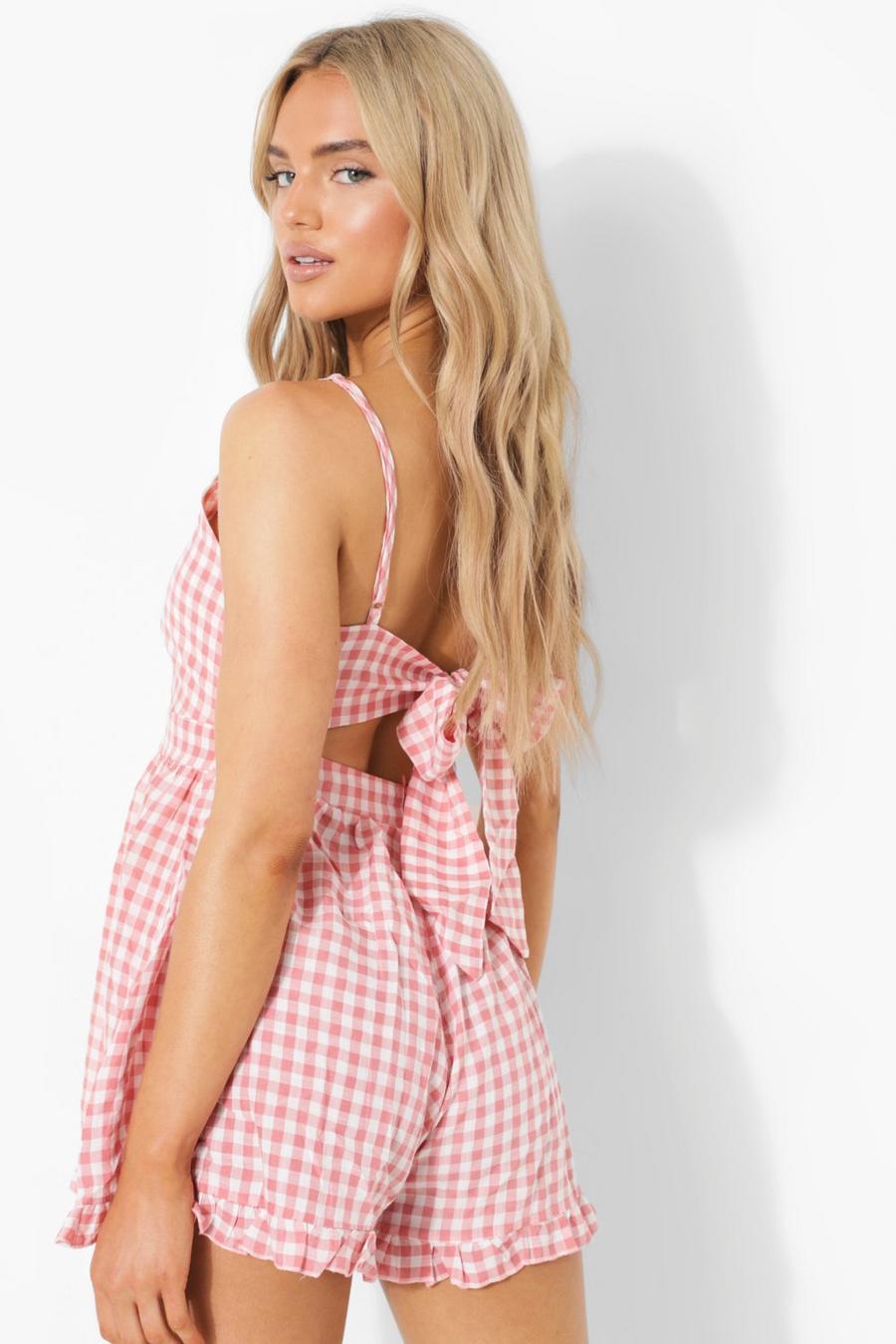 Pink Gingham Tie Back Frill Playsuit