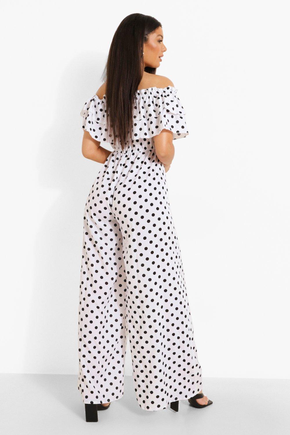 Off the shoulder sales polka dot jumpsuit