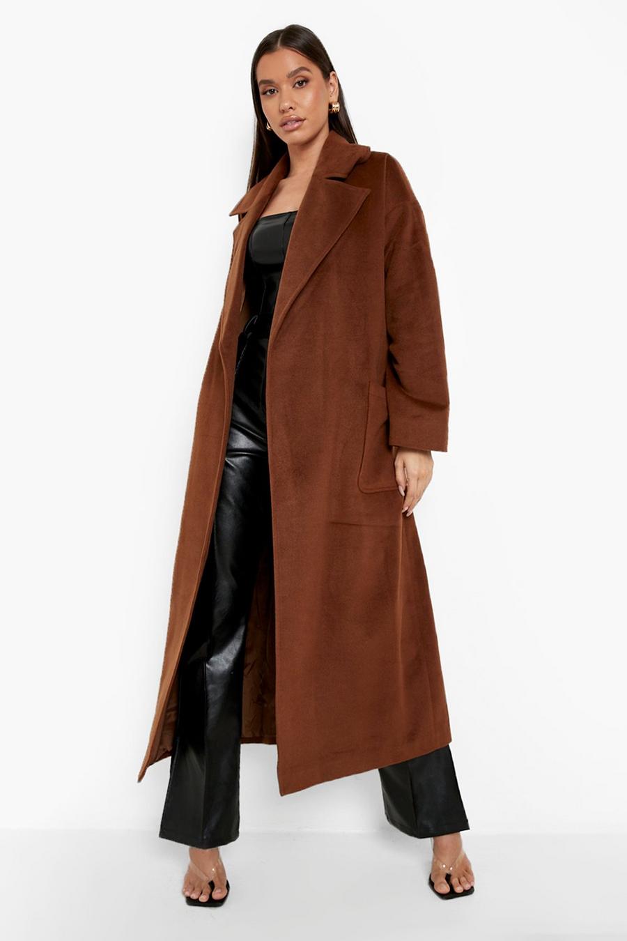 Chocolate brown Longline Wool Look Coat