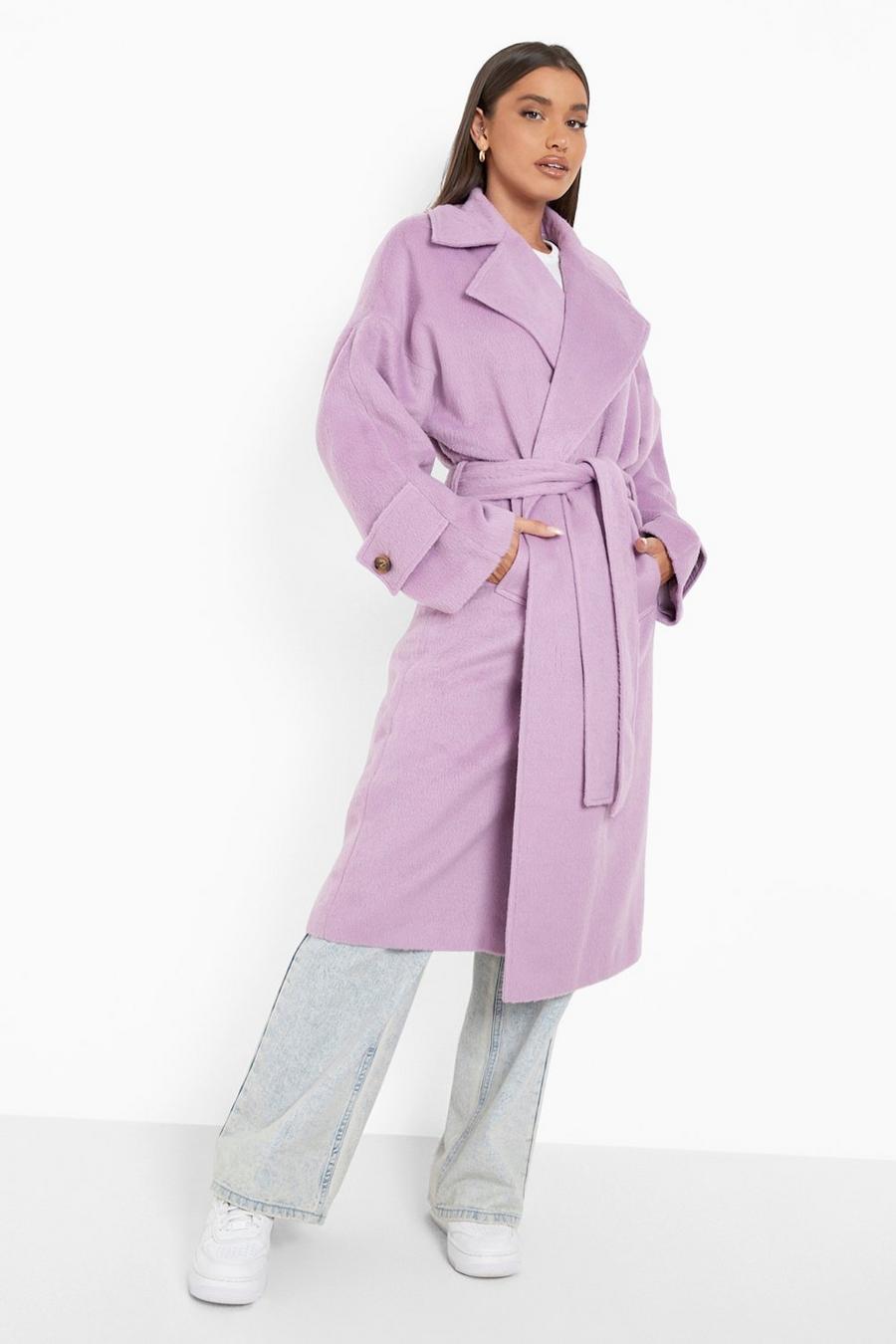 Lilac purple Belted Wool Look Coat