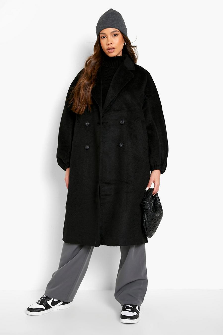 Cappotto effetto lana con maniche a palloncino, Black image number 1