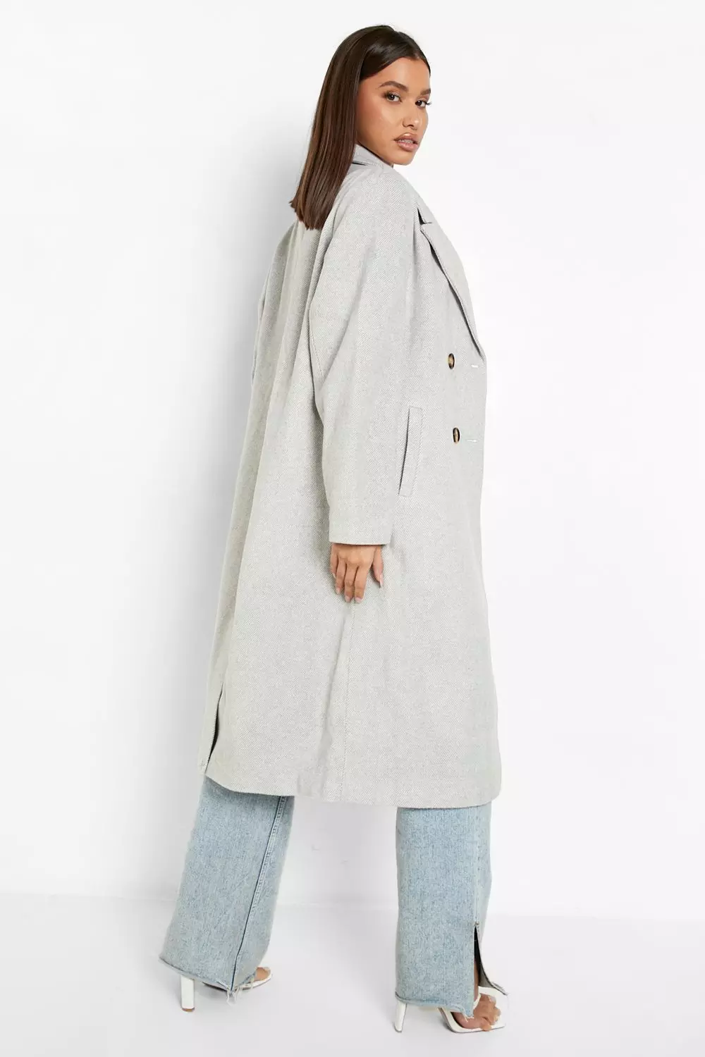 Grey Herringbone Wool Look Coat alternative image
