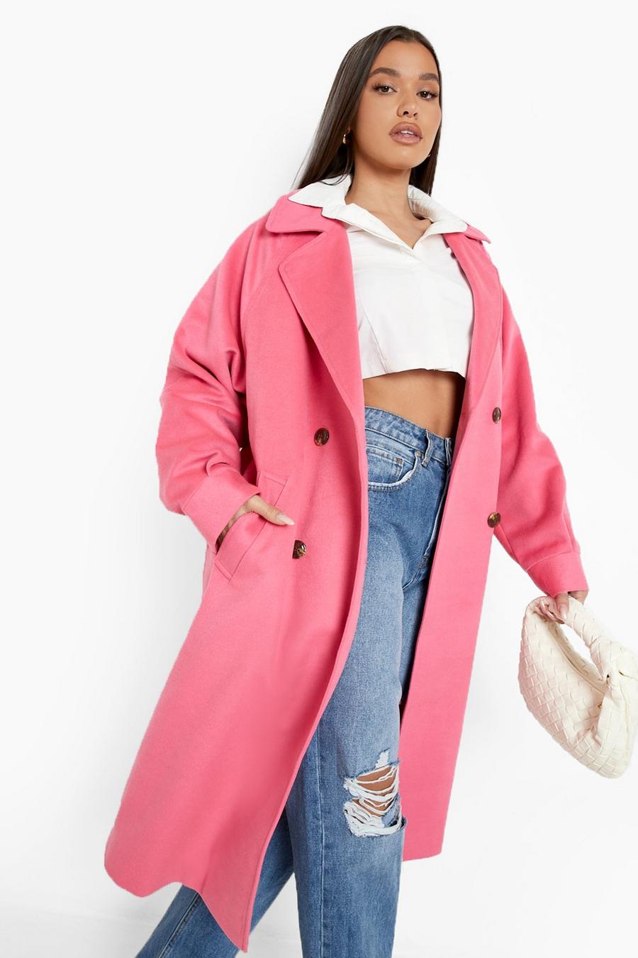 Hot pink Double Breasted Wool Look Coat image number 1