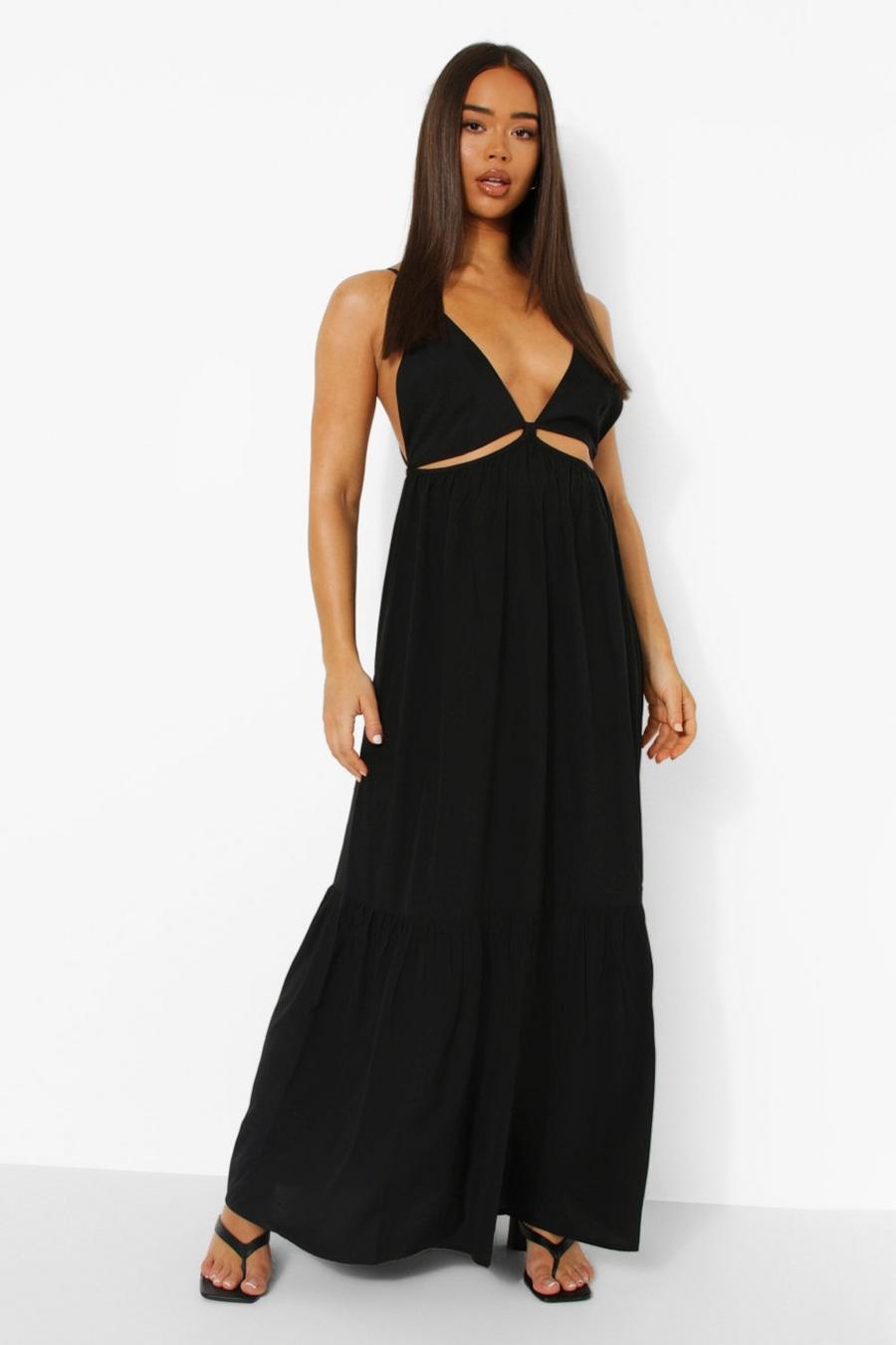 Black Cut Out Tiered Maxi Dress image number 1