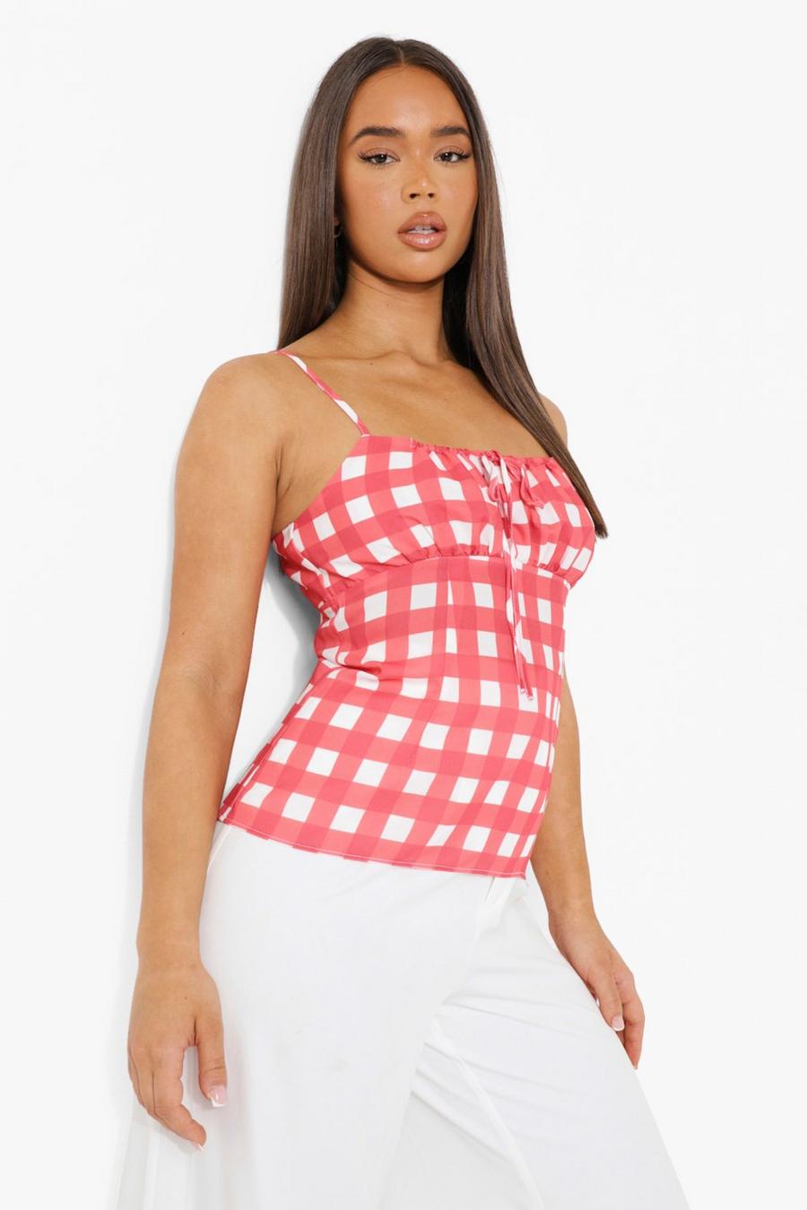 Red Gingham Tie Front Top image number 1