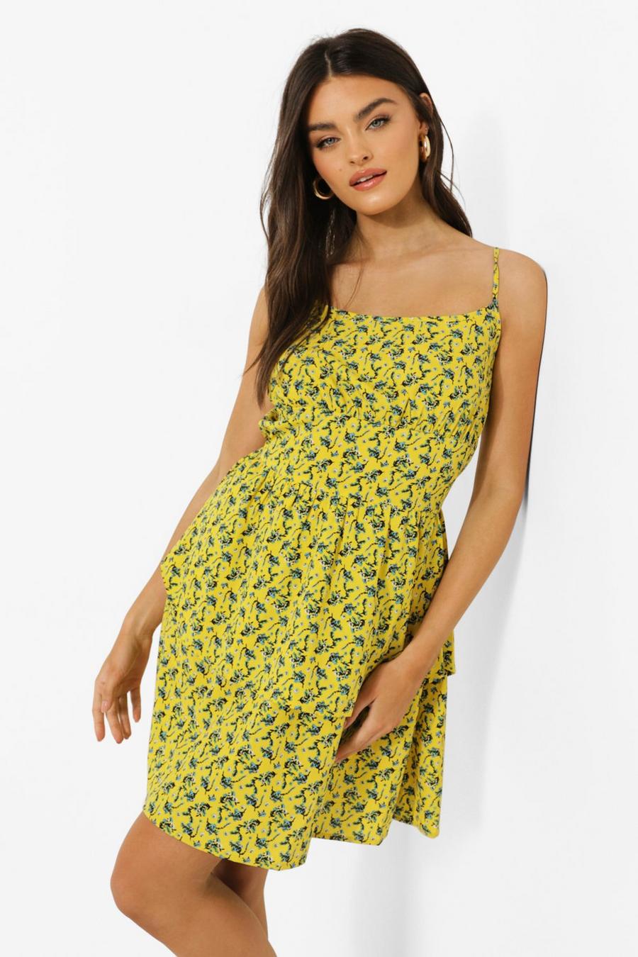 Yellow Paisley Print Strappy Skater Dress image number 1